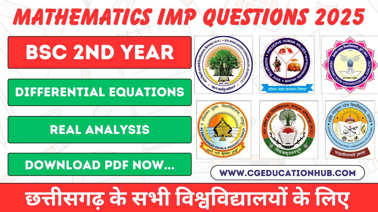 BSc 2nd Year Mathematics IMP Questions 2025