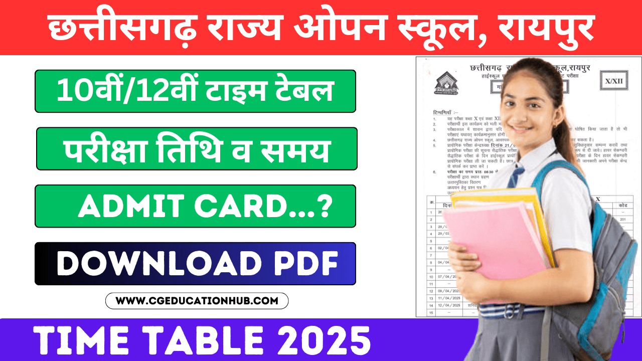 CG Open School Time Table 2025