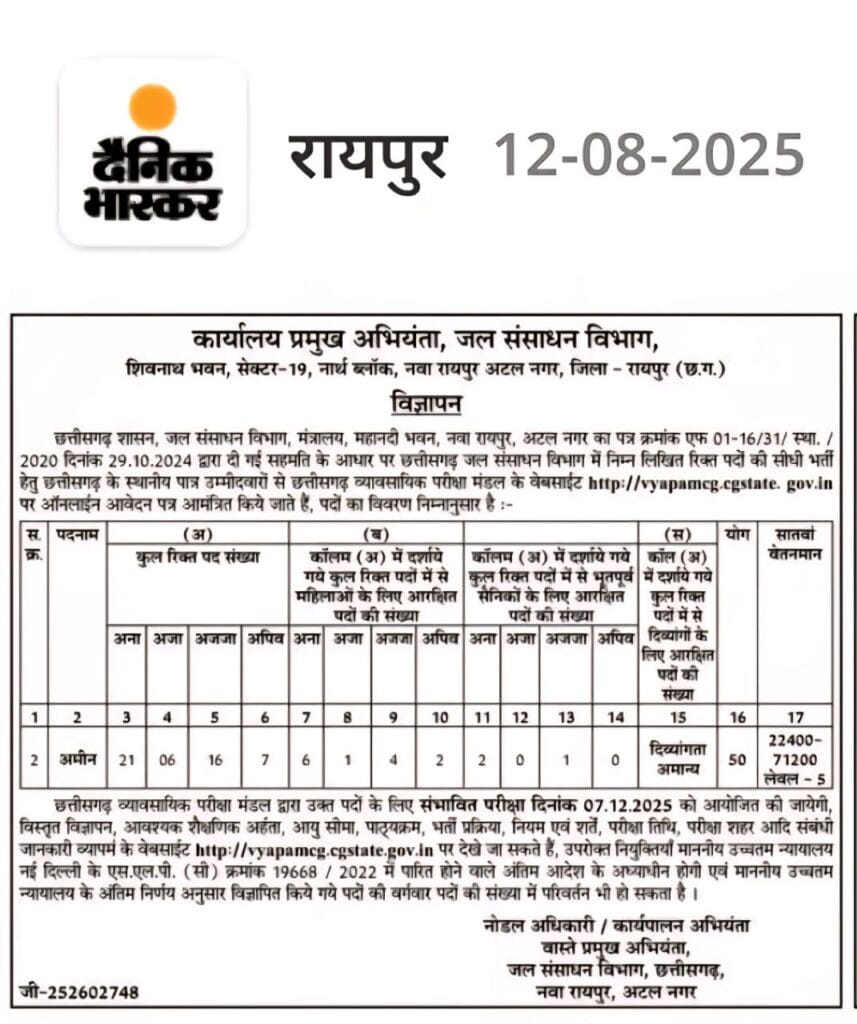 CG Amin Patwari Recruitment 2025